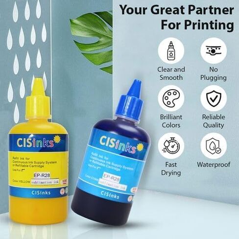 Cisinks 4x100ml Sublimation Ink Refill Bottle Set - 4 Colors (Black, Yellow, Cyan, Magenta) for EcoTank, Supertank, Artisan Inkjet Printers Heat Press Transfer on T-Shirt, Mugs, Pillows, Phone Case in Saudi Arabia