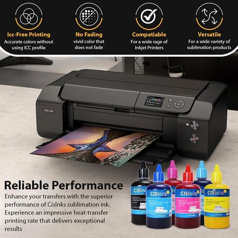 Cisinks 4x100ml Sublimation Ink Refill Bottle Set - 4 Colors (Black, Yellow, Cyan, Magenta) for EcoTank, Supertank, Artisan Inkjet Printers Heat Press Transfer on T-Shirt, Mugs, Pillows, Phone Case in Saudi Arabia