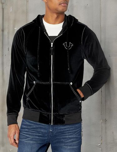 TRUE RELIGION mens Velour Big T Zip Up Hoodie Hooded Sweatshirt in Saudi Arabia