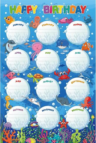 Outer Space Happy Birthday Chart Poster for Classroom, 16“x24" Birthday Calendar Posters Galaxy Star Class Birthdays Poster Bulletin Board Decorations for Back to School Teacher Supplies in Kuwait