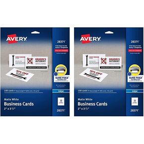 بطاقات عمل Avery قابلة للطباعة مع تقنية Sure Feed، 2 بوصة × 3.5 بوصة، بيضاء، 100 بطاقة فارغة لطابعات نفث الحبر (28371)