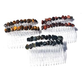 Tiger's Eye Stone Hair Combs 3 Sets of 2 for Total of 6 Includes: Red Tiger's Eye, Gold Tiger's Eye and Blue Tiger's Eye