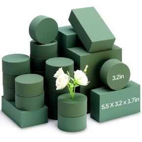 Baderke 30 Pack Floral Foam Blocks Round & Block Foam Set Green Wet & Dry Flower Blocks for Fresh & Artificial Flower Arrangement Florist Supplies for DIY Arts Crafts & Weddings