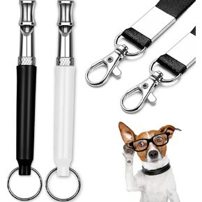 2 Pack Dog Whistle, Dog Whistle to Stop Barking Neighbors Dog, Adjustable Ultrasonic Silent Dog Training Whistles(Black and White with Lanyard)