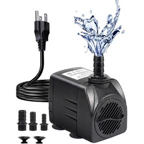 Fountain Pump, 400GPH Submersible Water Pump Outdoor, Ultra Quiet Water Fountain Pump With 6.5FT High Lift, 3 Nozzles for Pond Waterfall, Fish Tank, Aquarium, Hydroponics