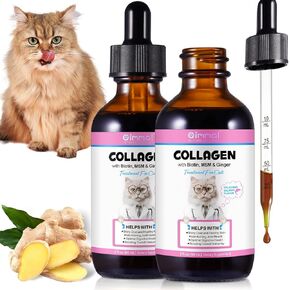 Collagen for Cats 2 fl.oz, Liquid Collagen for Cats Drops, Premium Grass-fed Collagens for Cat Skin and Coat Supplement, Itch Relief for Cat with Allergies Immunity, with Bovine Collagens, Biotin, MSM