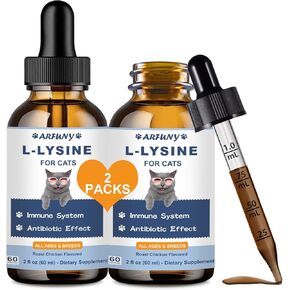 Lysine for Cats - 2 Packs Cat Lysine Drops - Sneezing Treatment, Nasal Relief - Feline Upper Respiratory Infection, Runny Nose, Eye Function - Immune Support - Roast Chicken Flavor