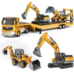 Construction Carrier Trucks Toy Set – Alloy Inertia Driving 1:40 & 1:55 Simulation Model Vehicles Toys, Including Excavator, Double Arm Excavator – Gifts for Ages 3-8, Boys and Girls