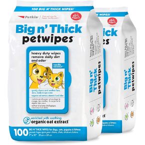 Petkin Large Pet Wipes for Dogs and Cats, 200 Count, Organic Oat Extract, Moistened with Gentle Cleaning Formula, Ideal for Home or Travel