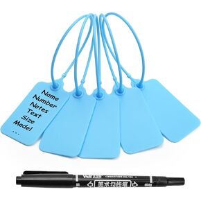 50 Yellow Blank Plastic Tags for Labeling Waterproof Hanging Labels Writable Tags Seal Plastic Marking Label for Clothes Bags Keys Inventory with One Marker Pen