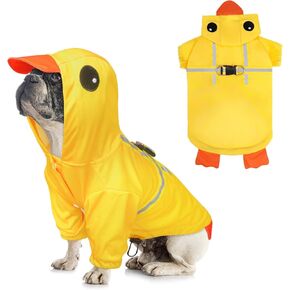 BEAUTYZOO Dog Raincoat Hooded Slicker Poncho, Waterproof Windproof Rain Jacket Hood with Harness Built in, Adjustable Reflective Duck Design Rain Coats for Small Medium Dogs Puppies, Yellow Size S