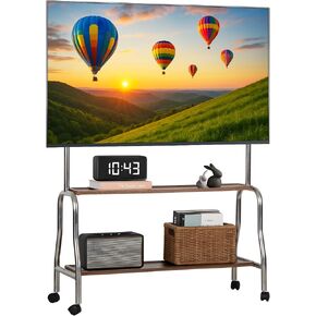 Rolling TV Stand للحصول على أجهزة تلفزيون من 40 إلى 80 بوصة ، عربة تلفزيون متنقلة مع عجلات قابلة للقفل ، رف قابل للتعديل ، موقف تلفزيون شاق محمول مع التخزين ، Max Vesa 600x400mm للمكتب المنزلي ، غرفة المعيشة