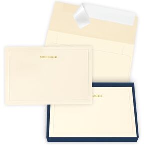 15 Flat Single-Panel Personalized Note Cards with Embossed Borders, Includes Sealfast Envelopes
