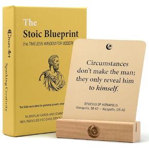 The Stoic Blueprint - 54 Daily Stoic Motivational Cards with Display Stand and Journal Prompts – Personal Growth & Mindfulness Gift for Men and Women – Inspirational Quotes for Desk, Office, or Home Decor