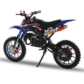 50cc 2-Stroke Kids Dirt Bike, Mini Dirt Scooter Bike Pocket, Gas Power Off Road Mini Pocket Motorcycle with Front Rear Disc Brakes, Pocket Gas Motorbike, Racing Max Speed 40km/H Blue