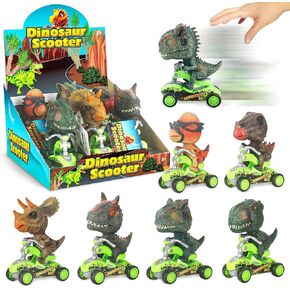 سيارات الديناصورات Smilesskiddo - 6 حزم تعمل بالطاقة مع الأطفال الصغار ولعب الديناصورات وألعاب Mini T -Rex & Triceratops و Dino Motorcycle و Socking Stockers for Kids Boys & Girls Age 3 4 5 6