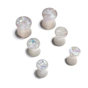 Size (0g, 00g, 1/2g) 8mm, 10mm, 12mm, Double Flare, Ear Gauges, Ear Plugs, White Opal, Body Jewelry ((00g) 10mm)