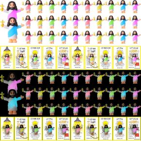 60 Sets Jesus Figurines Glow in The Dark with Let Your Light Shine Cards Luminous Jesus Figures Toys for Bible Sunday School Religious Gifts Easter Egg Stuffers(Long Robes Style)