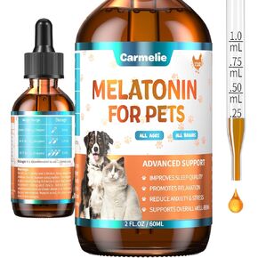 Melatonin for Pets, Dog Melatonin, Dog Sleep Supports, Liquid for Cats, Supports Relaxation Dogs & Cat, Calm Behavior in Dogs, Helps Restful Sleep, Chicken Flavor 60ml