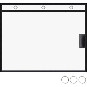 12 Pack Horizontal Job Ticket Holders with 3 Rings Fit for 8.5 x 11 Inch Work Order Plastic Sleeves for Documents 10 x 12.5 Dry Erase Pockets Reusable (Black)