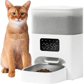 PET MARVEL Automatic Cat Feeder Keep Freshness for 30 Days, Timed Cat Dry Food Dispenser 4.4L, Programable 1-8 Meals Up to 6 Portion Smart Control with LED Display White Visable Semi-Transparent Tank