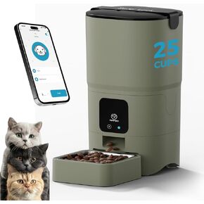 Automatic Cat Feeder Upgrade, Smart Cat Feeder 6L - APP/Alexa Control, Dual Power Supply, Anti-Chewing Cord, Stainless Steel Bowl, Anti-Chewing Design for Cats and Small/Medium Dogs (Gray)