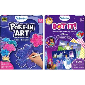 Skillmatics Poke-in Art Flower Bouquet & Dot It Disney Princess Bundle, No Mess Art for Kids, DIY Creative Activity, Gifts for Boys & Girls Ages 3, 4, 5, 6, 7, 8, 9