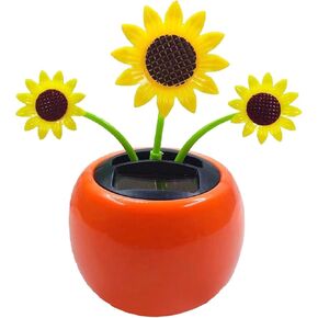 Solar Dancing Flower Car Decoration, Apple Blossom Sunflower with Honey Bee, Swinging Windowsill Ornament