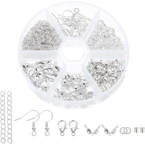 أدوات صنع القرط uxcell ، 395pcs خط السنانير يتجعيد يتجعيد أنابيب تجعيد جراد البحر clasps حلقات القفز سلسلة ارتباط مجموعة لسوار قرط DIY ، والفضة