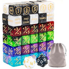 62 PCS MTG DICE عدادات تعيين الرموز الرئيسية الرموز القدرات Life Counter 1/+1 عدادات القائد الرموز الرموز الرموز الذهب 6 جوانب النرد ل MTG ، TCG ، ألعاب الورق