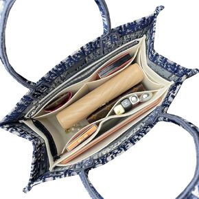 Premium Bag Organizer compatible with Medium Book Tote Bag, Best Fit Detailed Size Insert, 2mm Thick Snug sturdy Double-Layered Base (For Medium Book Tote, Navy)