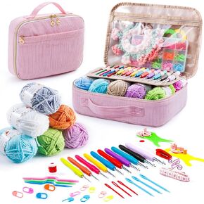 MYBAGZING Crochet Kit for Beginners with Yarn Storage Bag, 10pcs Crochet Hooks 2.0-6.0 mm, 10 Skeins Yarn for Crocheting, Knitting Accessories, 58pc Crochet Starter Kit for Adults
