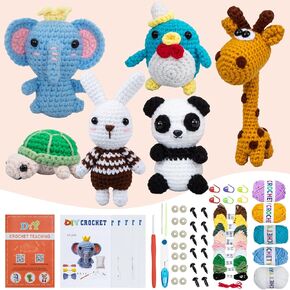 Crochet Animal Kit – 6 PCS Crochet Kit for Beginners, Kids Knitting Kit with Step by Step Videos, Yarn, Crochet Hook, Knitting Kit for Beginners, Great Birthday Holiday Gift (Crochet 1)