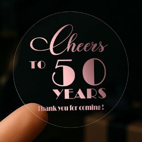 Cheers to 50 Years Birthday&Anniversary Transparent Rose Gold Foil Birthday Party Stickers - Set of 100, 1.6" Round,50th Anniversary Decor Stickers, Party Labels for 50th Birthday (50TH)