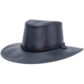 American Hat Makers Crusher Leather Australian Cowboy Outback Hat, UPF50 Wide Brim, Waterproof Oilskin, Crushable, Packable