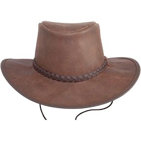 American Hat Makers Crusher Leather Australian Cowboy Outback Hat, UPF50 Wide Brim, Waterproof Oilskin, Crushable, Packable in Kuwait