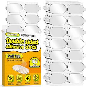 Upgraded Mounting Putty with Pull Tab, Removable Museum Tape Sticky Double Sided Adhesive Dots No Trace for Poster, 182 Pcs 0.6" x 1.38"