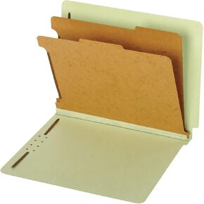 Pendaflex® End-Tab Classification Folders, 2 1/2" Expansion, 8 1/2" x 11", 2 Dividers, Light Green, Box Of 10 Folders