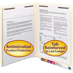 Smead 34116 Antimicrobial Two-Fastener End Tab Folder Letter 11 Point Manila 50/Box