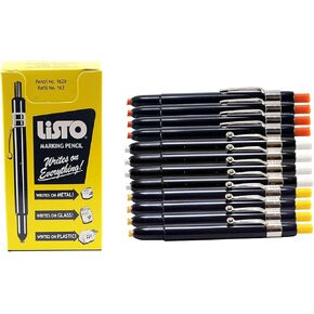 Listo 1620 Marking Pencils, Box of 12 - Colors: Orange, White, Yellow - Grease Pencils/China Marking Pencils/Wax Pencils (12-Pens, Colors: Orange, White, Yellow)