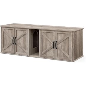 Feandrea Double Cat Litter Box Enclosure, Modern Litter Box Furniture Hidden for 2 Cats, Front Entry, Cat House, Side End Table, TV Stand, 59 x 19 x 19.5 Inches, Heather Griege UPCL010G01