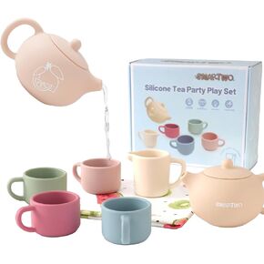 Silicone Tea Set for Toddlers Aged 0+ Months,Real or Play Tea Party Set for Kids,Non-Toxic Baby Kitchen Toys,Cute Morandi Children Gift Suitable for Little Girl Boy(with Washable Cloth Napkin)