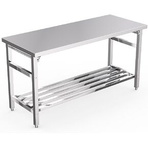 24 x 60 Inch Stainless Steel Folding Table for Prep & Work, NSF Commercial Heavy-Duty Stainless Steel Kitchen Island with Undershelf for Restaurant and Home