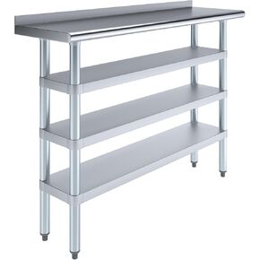 AmGood Stainless Steel Work Table with 1.5" Backsplash and 3 Shelves | Metal Kitchen Food Prep Table | NSF (48" Long x 14" Deep)