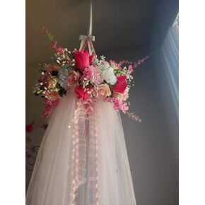 pink and white flowers Handmade bed canopy crib canopy, girl bedroom decor reading nook, baby nursery decor in Saudi Arabia