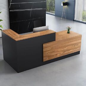 CHARON Reception Desk L Shaped with Counter Receptionist Front Desk with Lockable Drawers Commercial Reception Table for Office Wood Black Right 160cm/63inch
