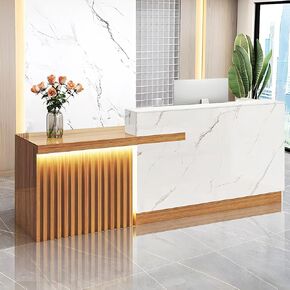 Modern Reception Desk L Shape Receptionist Desk Front Reception Counter Table Retail Checkout Counter for Office Beauty Salon Black Wood -Right 160CM/63IN