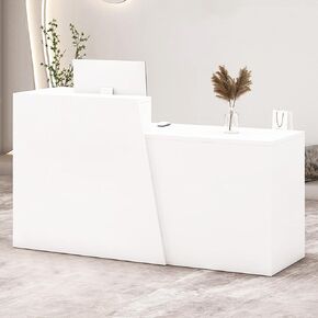 Modern Reception Desk with Counter & Drawers, Front Desk Reception Counter for Salon/Office/Lobby White 45.3" x 16.5" x 39.4"