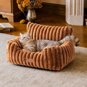 MEWOOFUN Cat Beds for Indoor Cats, Fluffy Cat Couch with Removable Washable Cover, Supportive Small Dog Beds for Puppy & Kitten up to 15 lbs (Beige, 24x19x12)