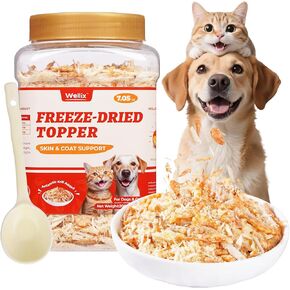 7.5oz Dog & Cat Food Topper - Cat Grass Treats Freeze Dried Egg Yolk&Chicken Flavor Low Calorie - Hairball Control and Gut Health Cat Treats for Indoor Cats